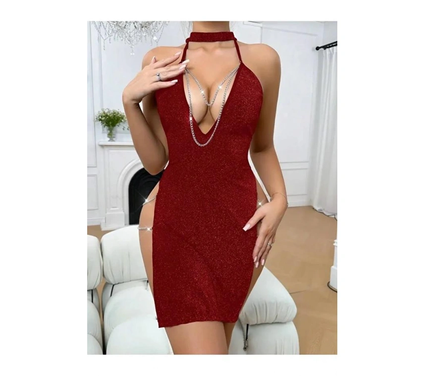 Kadın Zincir Detaylı Fantezi  Elbise 5087