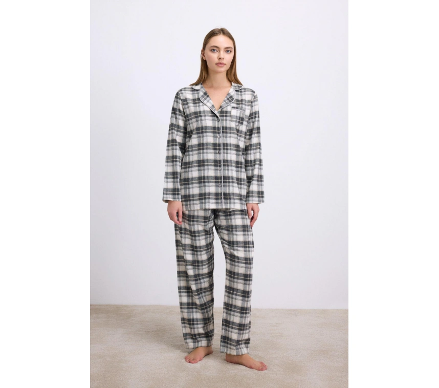 Kareli Flanel Görünümlü Uzun Kollu 2li Pijama Takımı