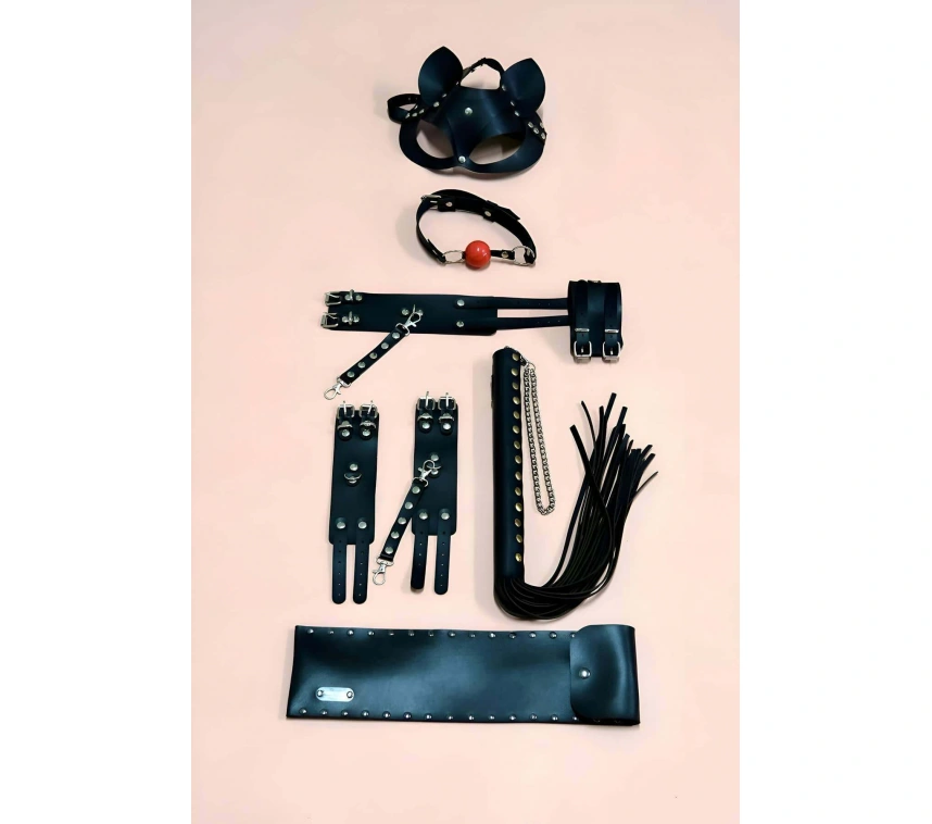 Kelepçe Kırbaç Set, 5li Set, El - Ayak Kelepçesi, Maske, Ağız Topu - Brf1307