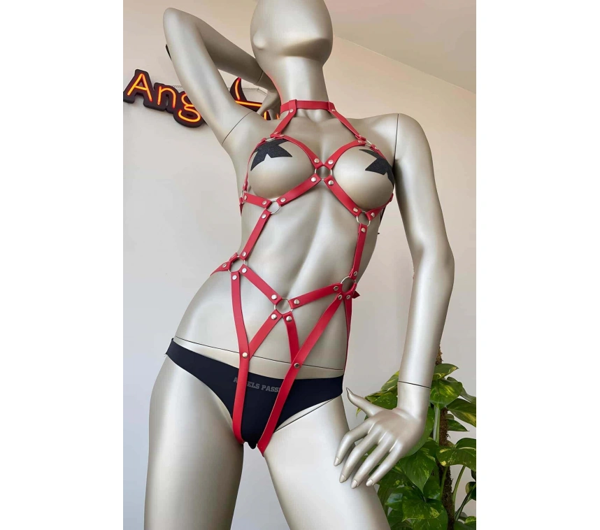 Kırmızı Deri Dansçı Özel Harness