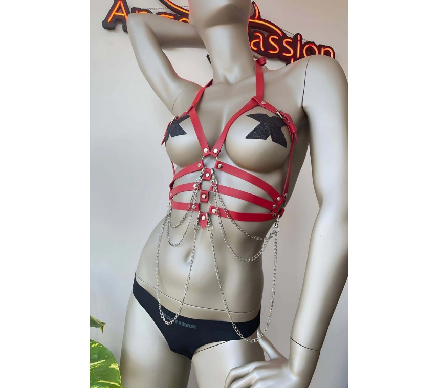 Kırmızı Deri Harness Fantazi Giyim