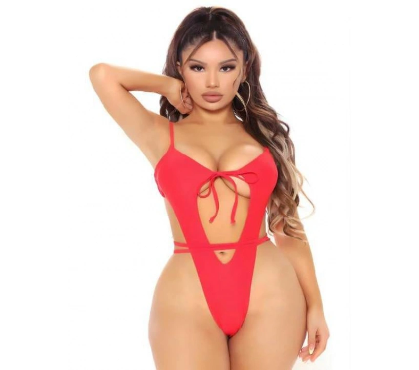 Kırmızı İp Detaylı Fantezi Babydoll