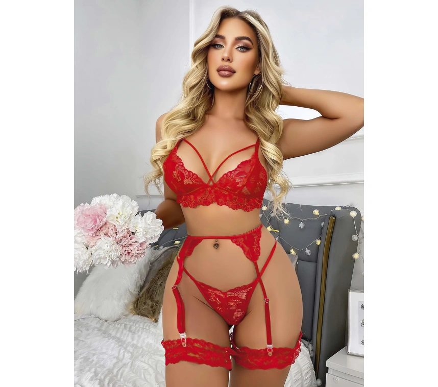 Kırmızı Jartiyer  Fantazi 5li Takım 2069