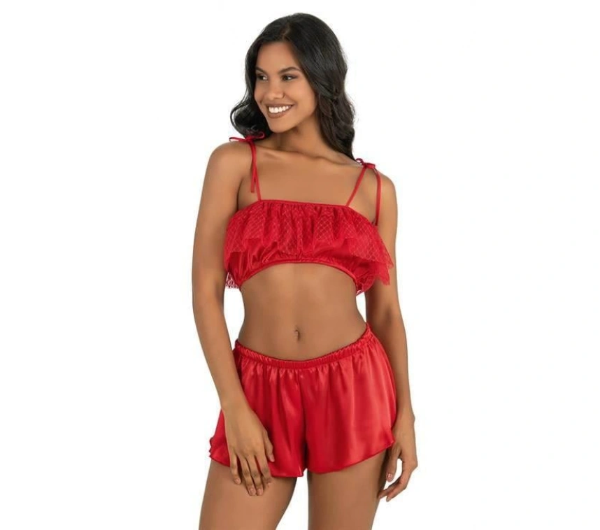 Kırmızı Saten Şort Takımı 9206