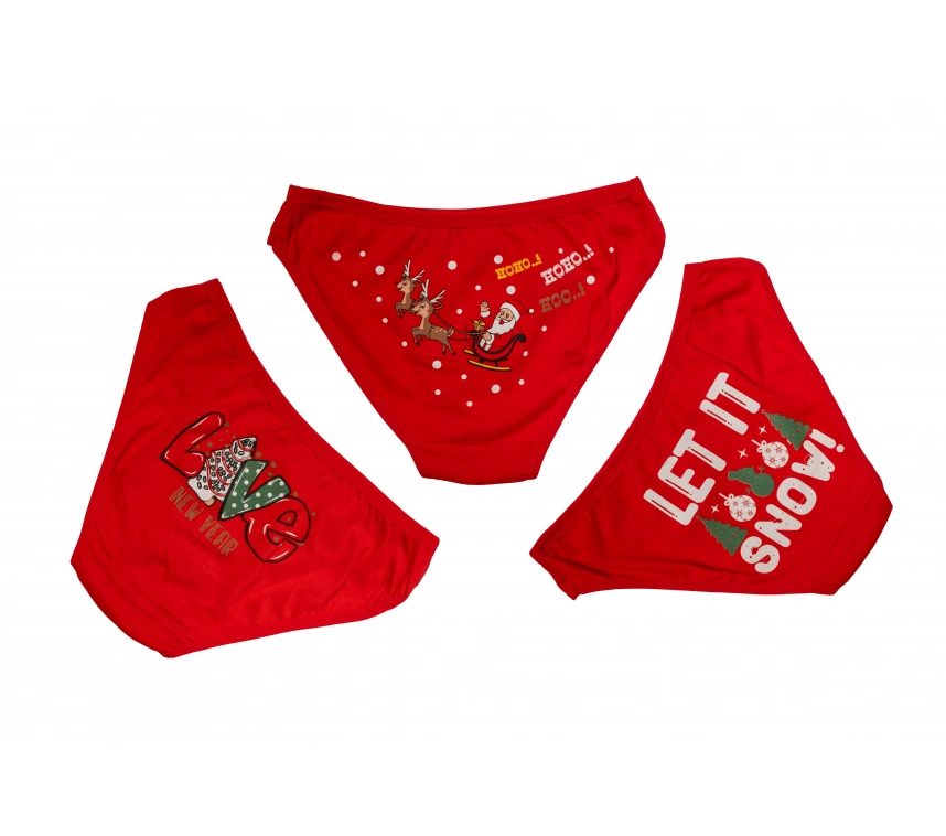 Kırmızı Yılbaşı Desenli 3lü Pamuklu Külot Takımı