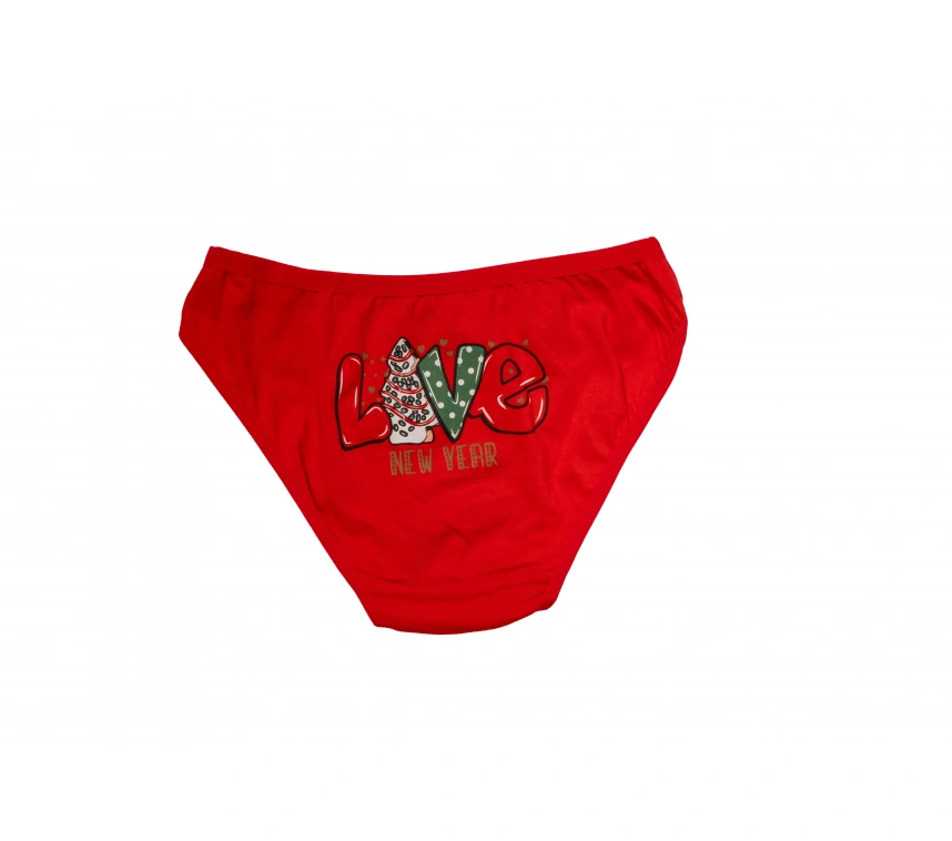 Kırmızı Yılbaşı Desenli Love New Year Pamuklu Külot
