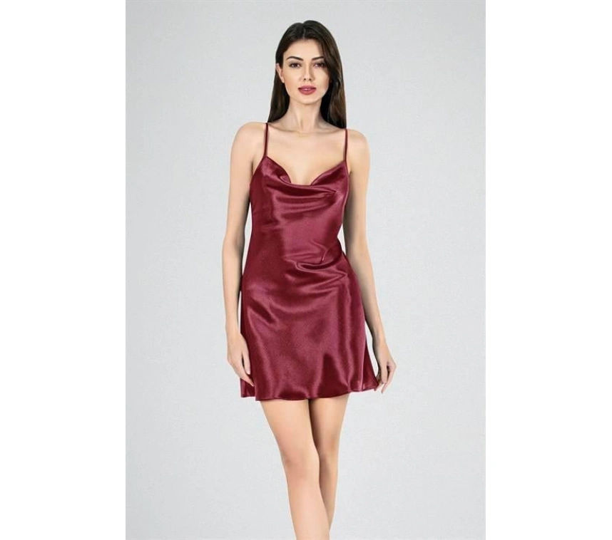 Kısa Gecelik Degaje Bordo 7740