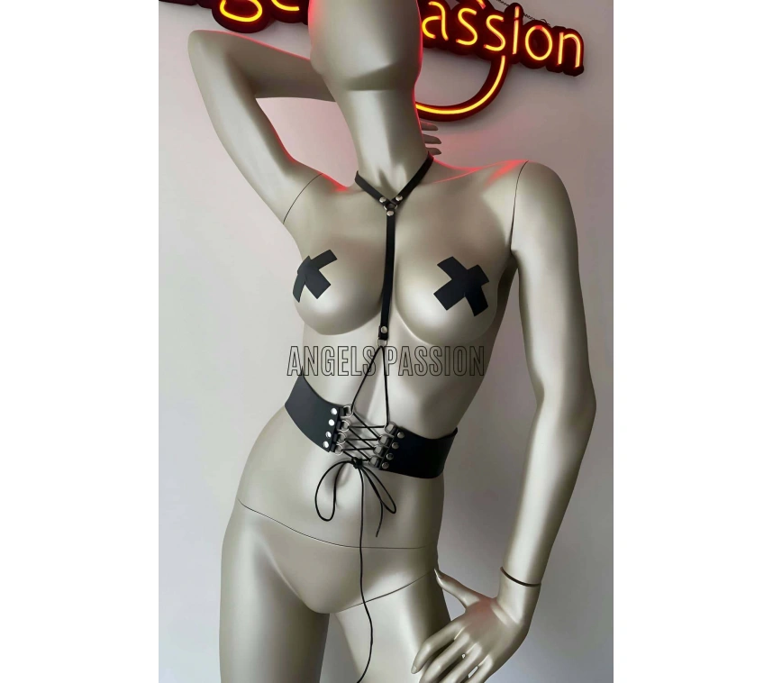 Klipsli Deri Korse Harness - Deri Korse Elbise - Brf594