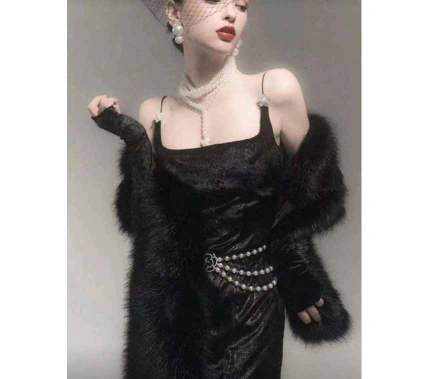 Kürk Orijinal Siyah Seksi Omuzluk Şık Kürk