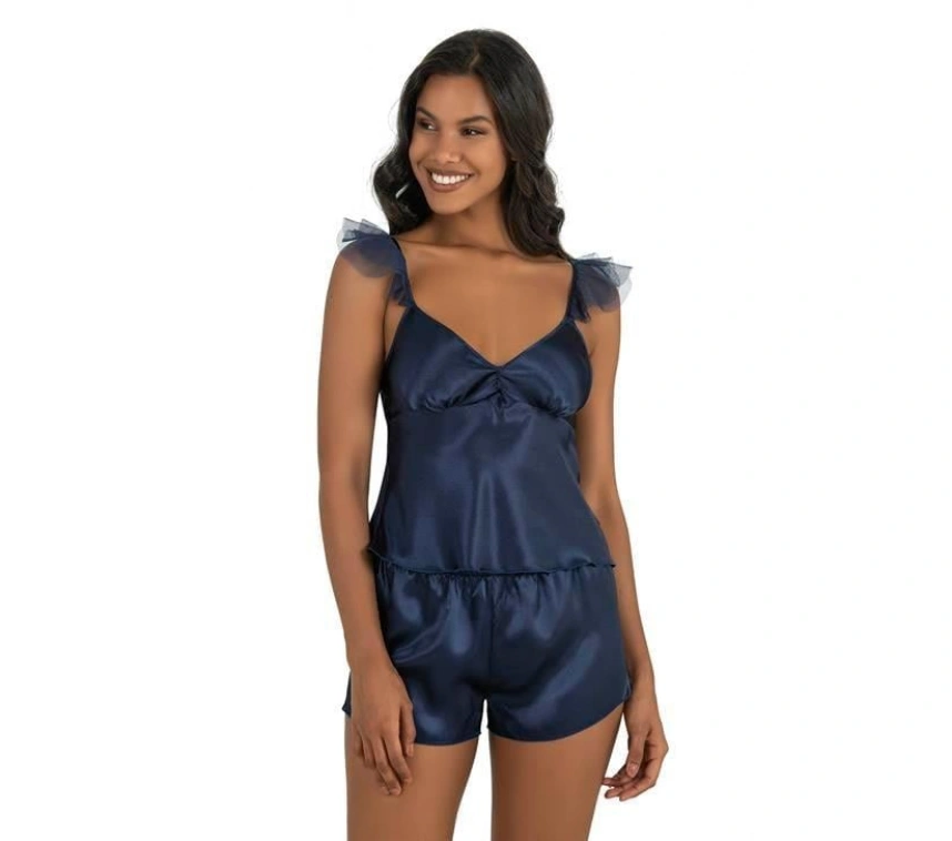 Lacivert Saten Şort Takımı 9212