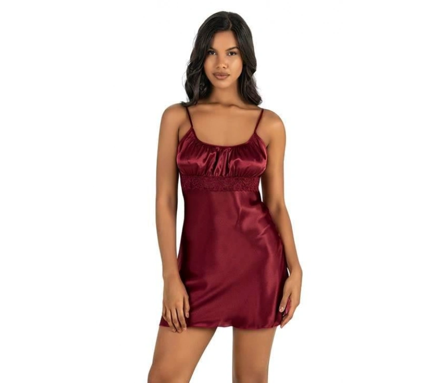 Lesca Bordo Kısa Saten Gecelik 8208