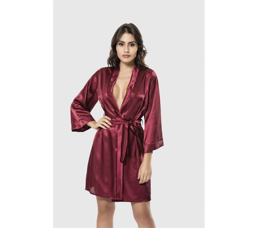 Lesca  Bordo Kısa Saten Sabahlık