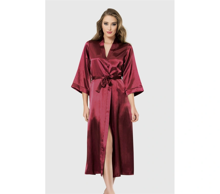 Lesca  Bordo Uzun Saten Sabahlık