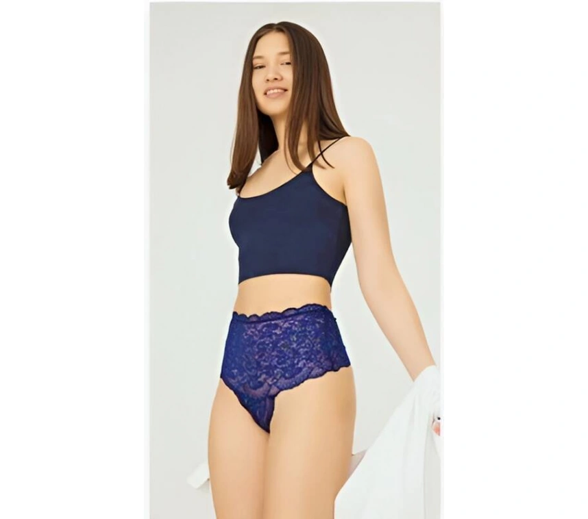 Lesca Çapraz Bantlı Dantelli Yüksek Bel Tanga