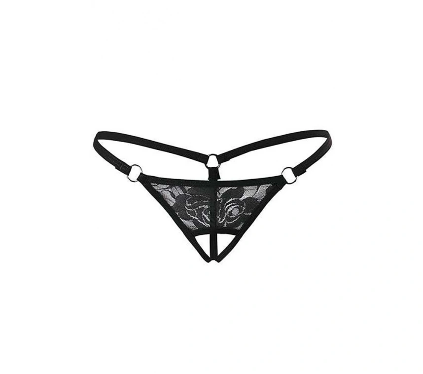 Lesca Lesca Siyah Dantelli Özel Bölgesi Açık G-string Brf1167