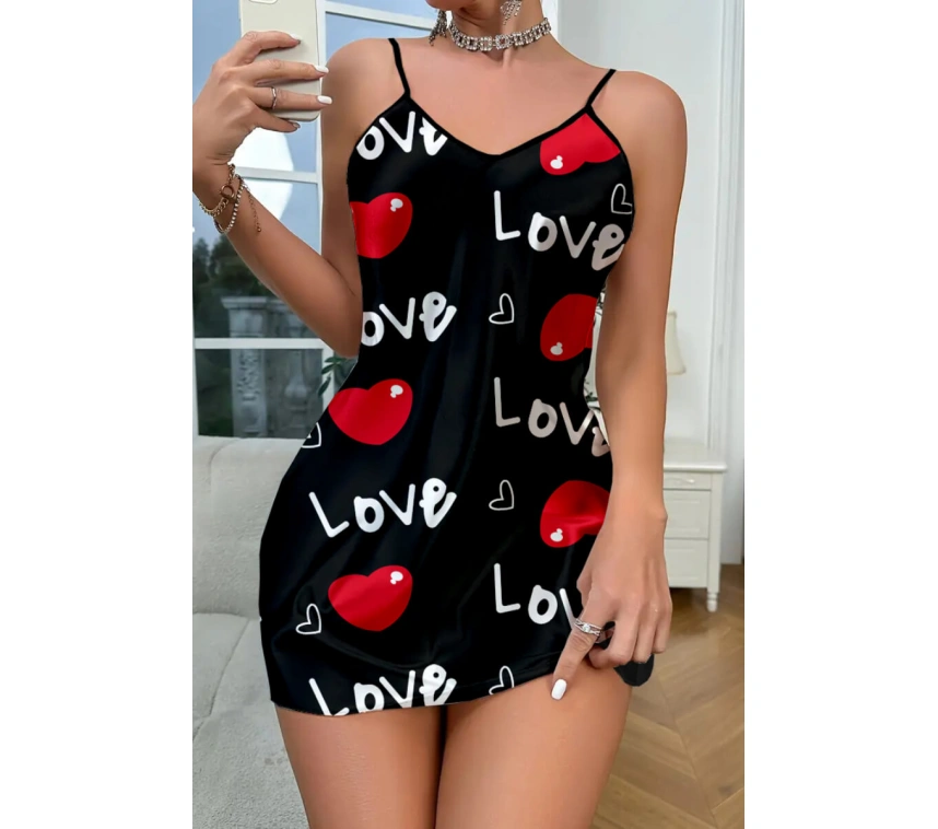 Lesca Love Desenli Saten Gecelik