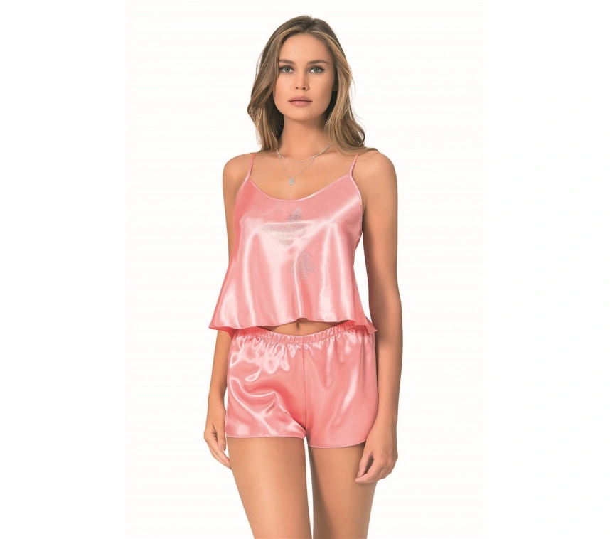 Lesca  Mercan Saten Babydoll Şort Takımı