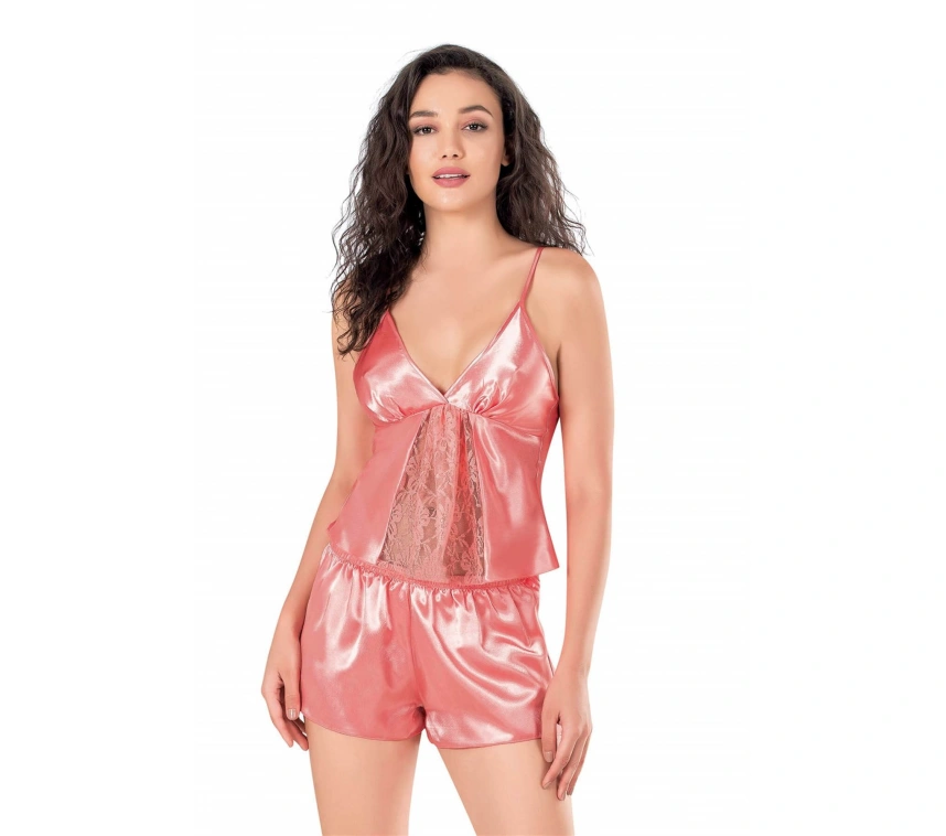 Lesca  Mercan Saten Babydoll Şort Takımı