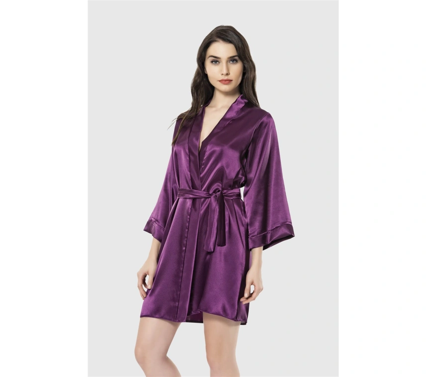 Lesca  Mor Kısa Saten Sabahlık