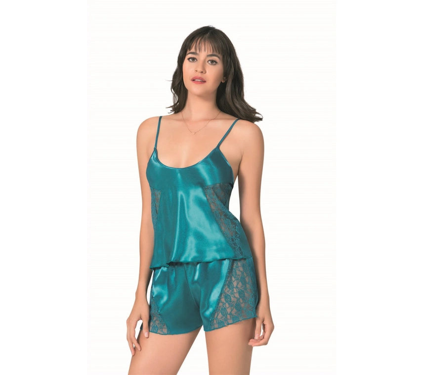 Lesca  Petrol Saten Babydoll Şort Takımı