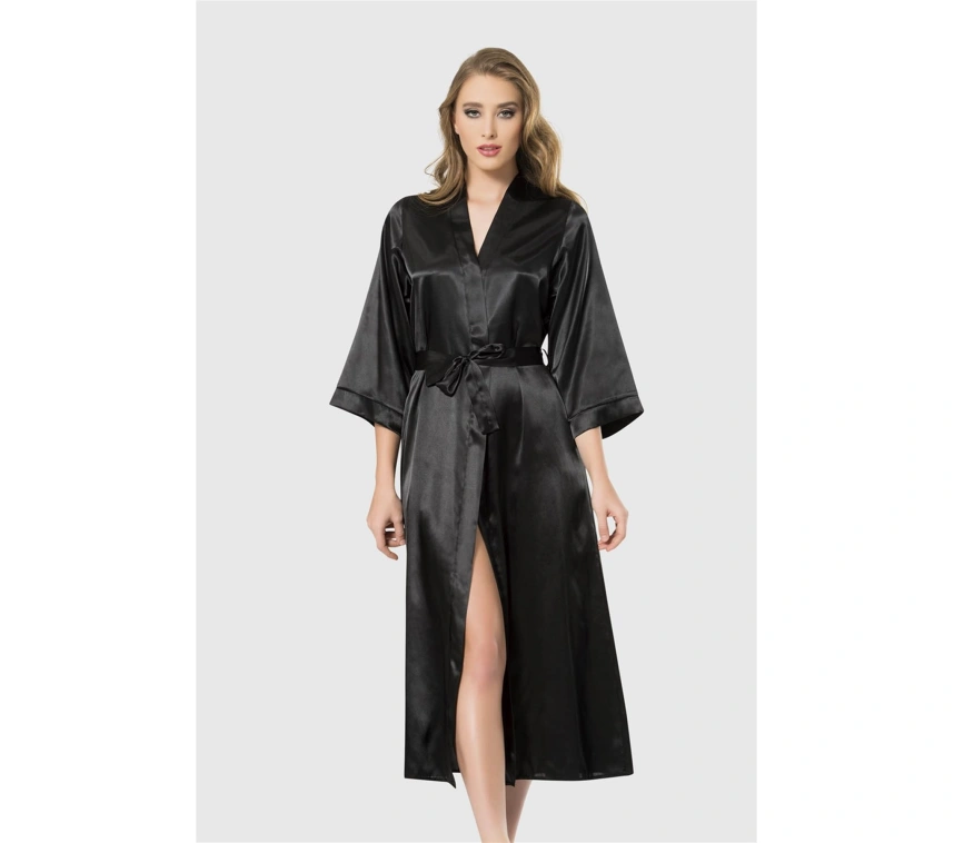 Lesca  Siyah Uzun Saten Sabahlık