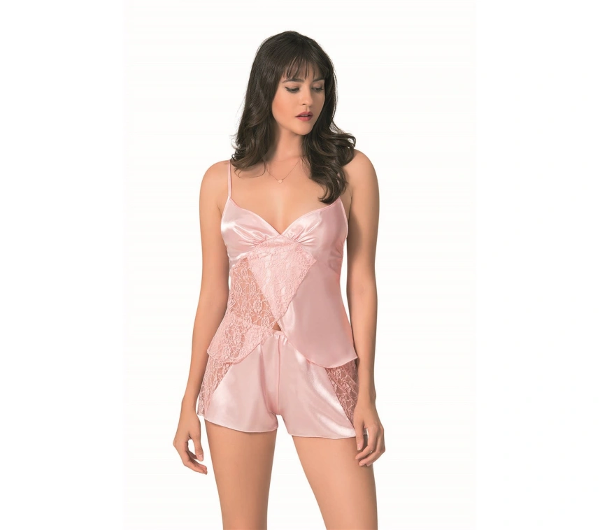 Lesca  Somon Saten Babydoll Şort Takımı