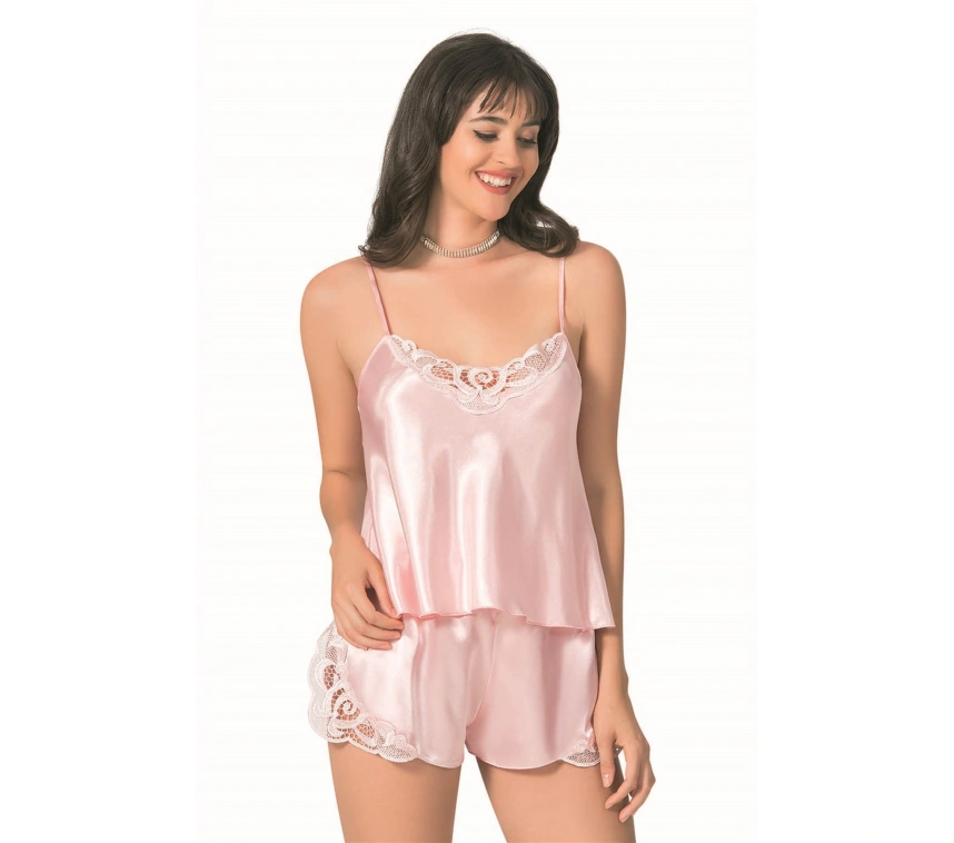 Lesca  Somon Saten Babydoll Şort Takımı