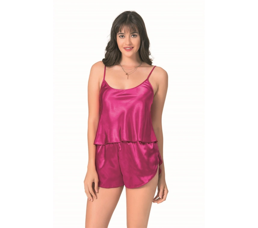Lesca  Vişne Saten Babydoll Şort Takımı
