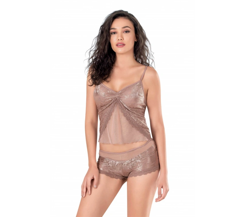 Lesca  Vizon Jakarlı Babydoll Şort Takımı