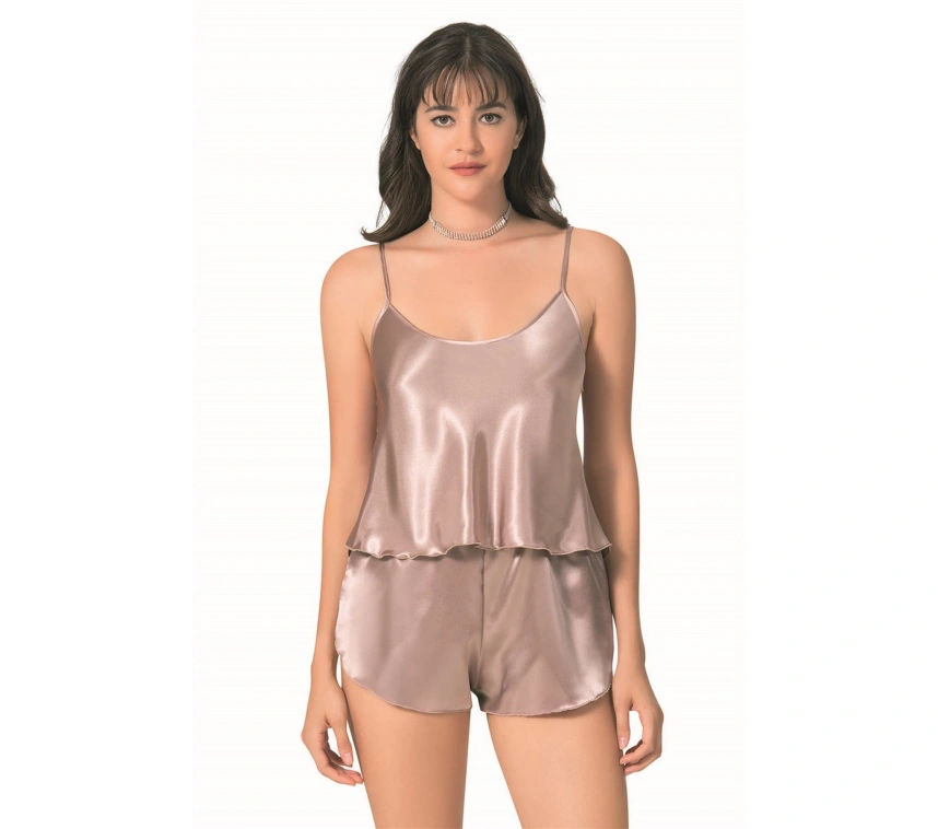 Lesca  Vizon Saten Babydoll Şort Takımı