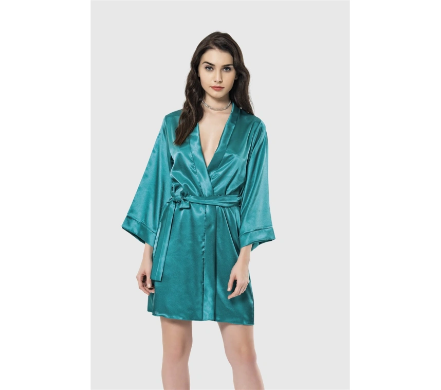 Lesca  Zümrüt Kısa Saten Sabahlık