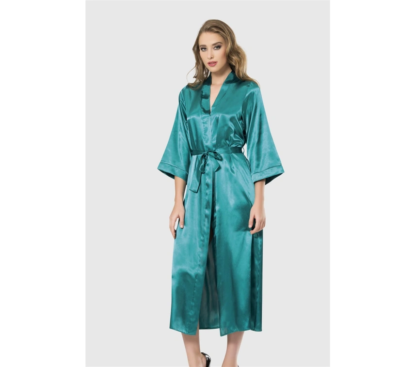 Lesca  Zümrüt Uzun Saten Sabahlık