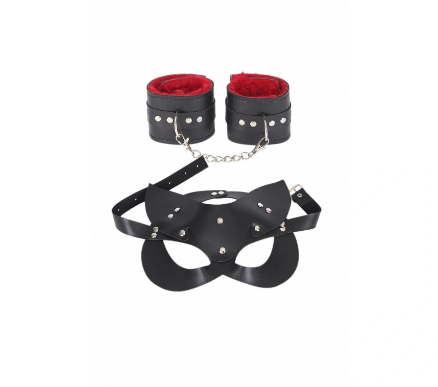 Maske Ve Kelepce İçi Tüğlü Kırmızı Deri Set 700429