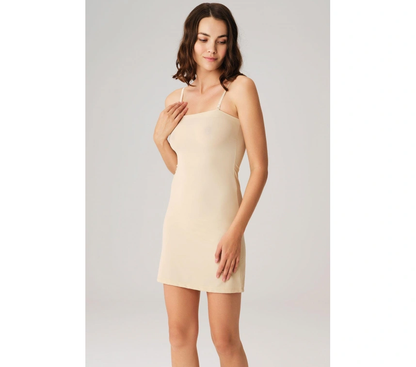 Mikropolyamid Kumaşlı Askıları Çıkabilen Straplez Kısa Elbise Altı Kombinezon