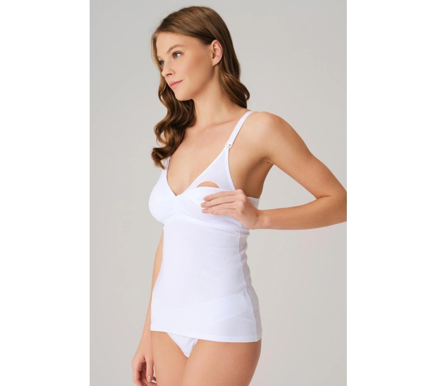 Modal Pamuklu Lohusa Önden Açılan Beyaz Emzirme Atleti