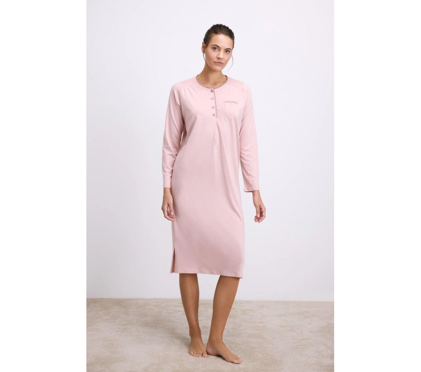 Modal Uzun Kollu Düğmeli Gecelik