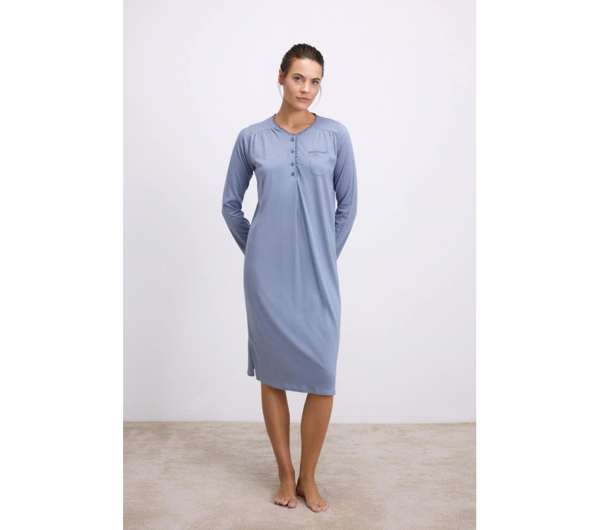 Modal Uzun Kollu Düğmeli Gecelik