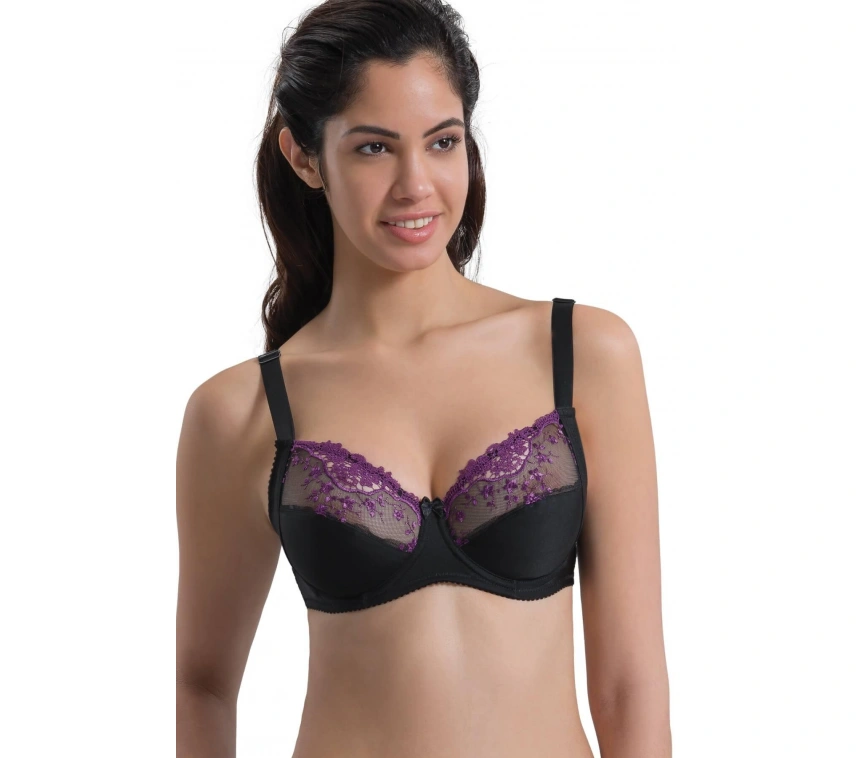 Mor Siyah Mı Emay 136 C Balenli Toparlayıcı Dantelli Sütyen
