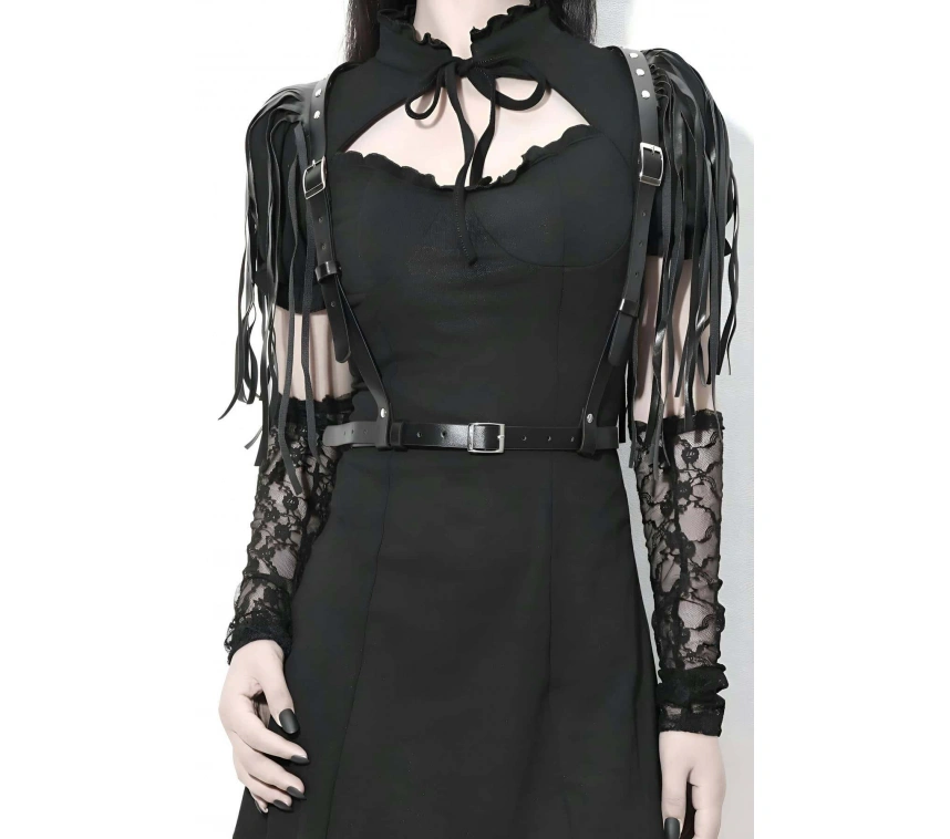 Omuzdan Püsküllü Şık Deri Bel Kemeri Harness - Brf1178