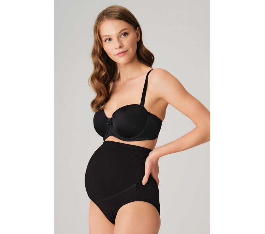 Pamuk Ve Modal Kumaş Yüksek Bel Siyah Hamile Külodu