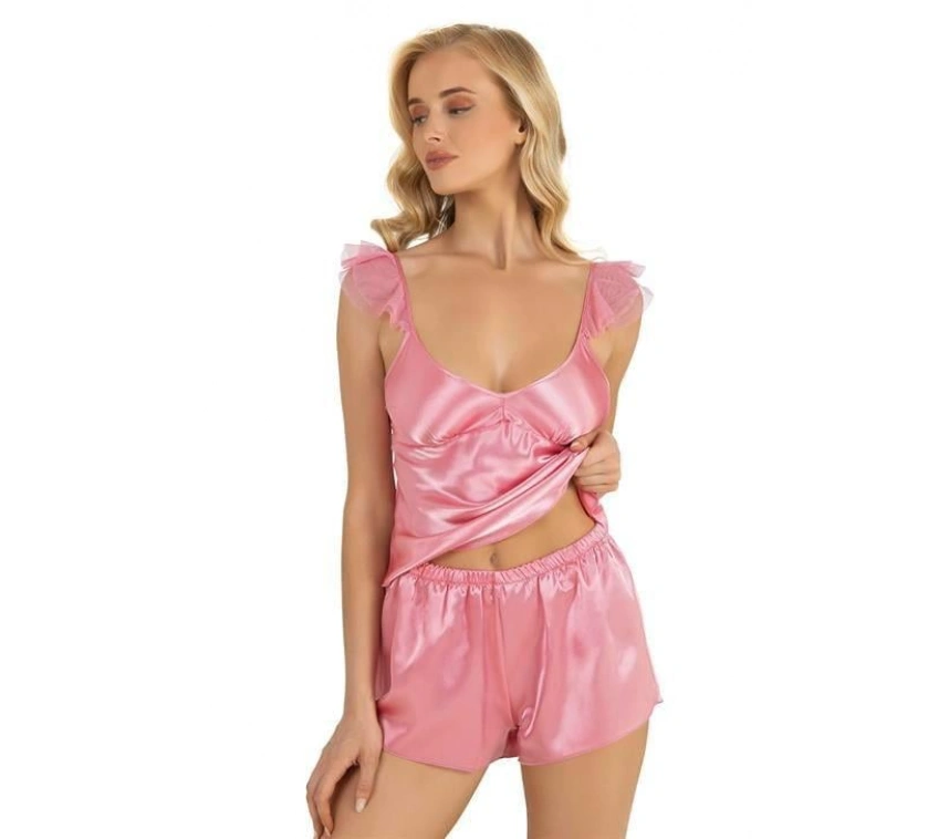 Pembe Saten Şort Takımı 9212