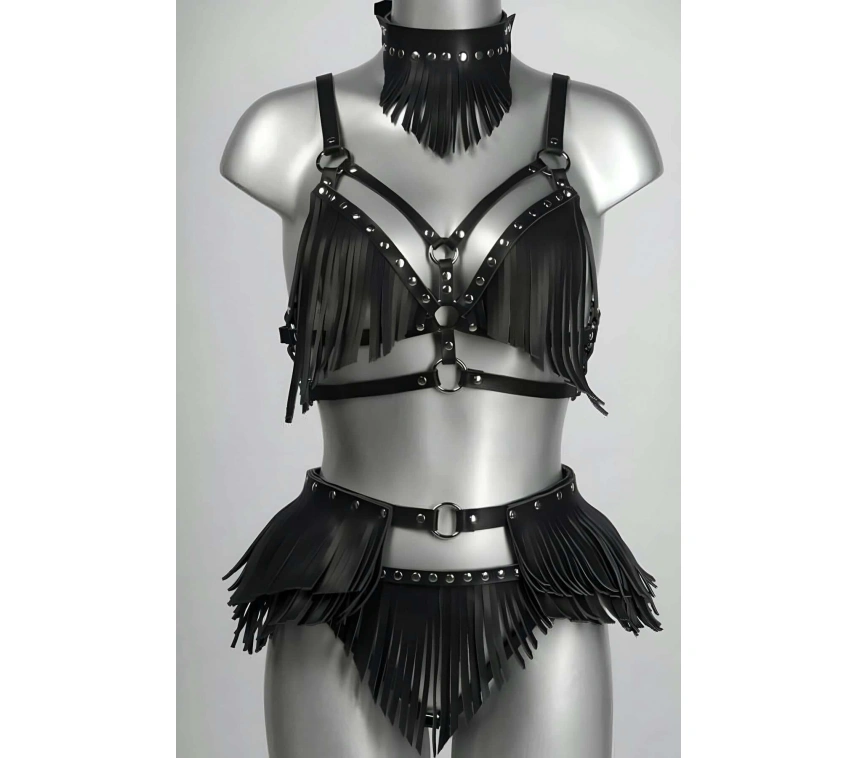 Püskül Detaylı Şık Deri Harness Takım - Brf627
