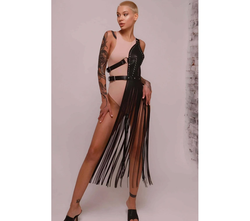 Püsküllü Deri Ceket Harness, Püsküllü Seksi Deri Harness - Brf1014