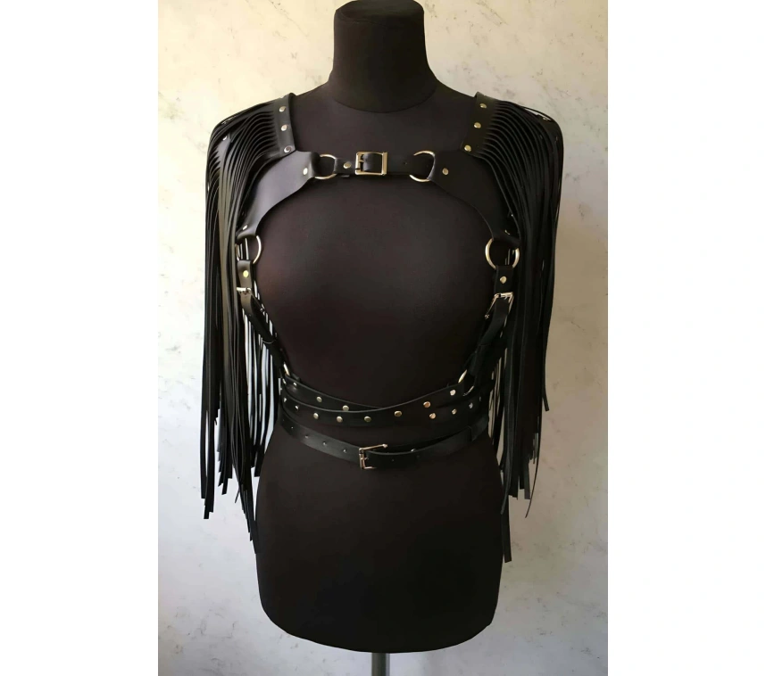 Püsküllü Deri Ceket Harness, Şık Deri Harness Ceket - Brf999