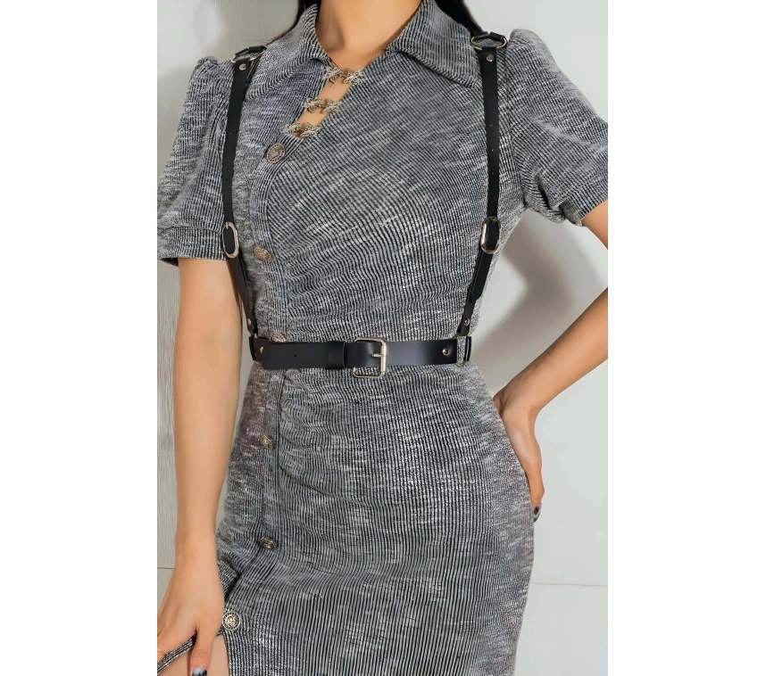 Seksi Deri Arkası Üçgen Detaylı Giysi Üzeri Bel Kemeri Harness - Brf1181