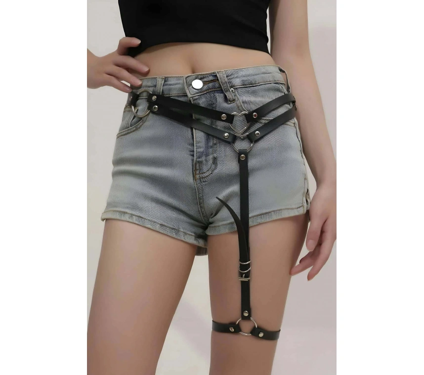 Seksi Deri Tek Bacaklı Jartiyer Harness - Brf930