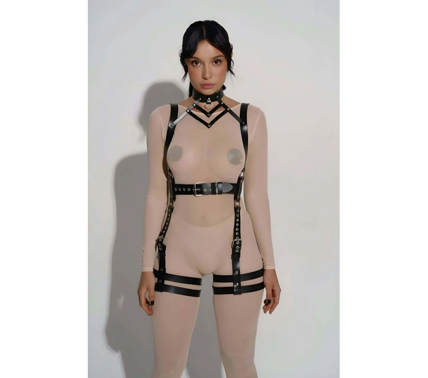Şık Deri Body Harness, Tasma Ve Kemer Detaylı Harness  - Brf1301