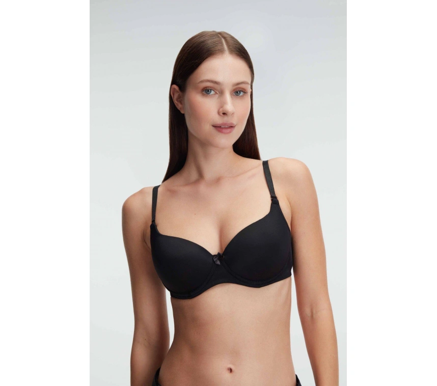 Siyah Balenli Desteksiz Dolgusuz Askıları Çıkabilen Günlük Klasik T-shirt Sütyeni