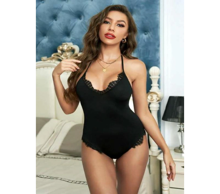 Siyah Dantel İşlemeli Fantezi Babydoll