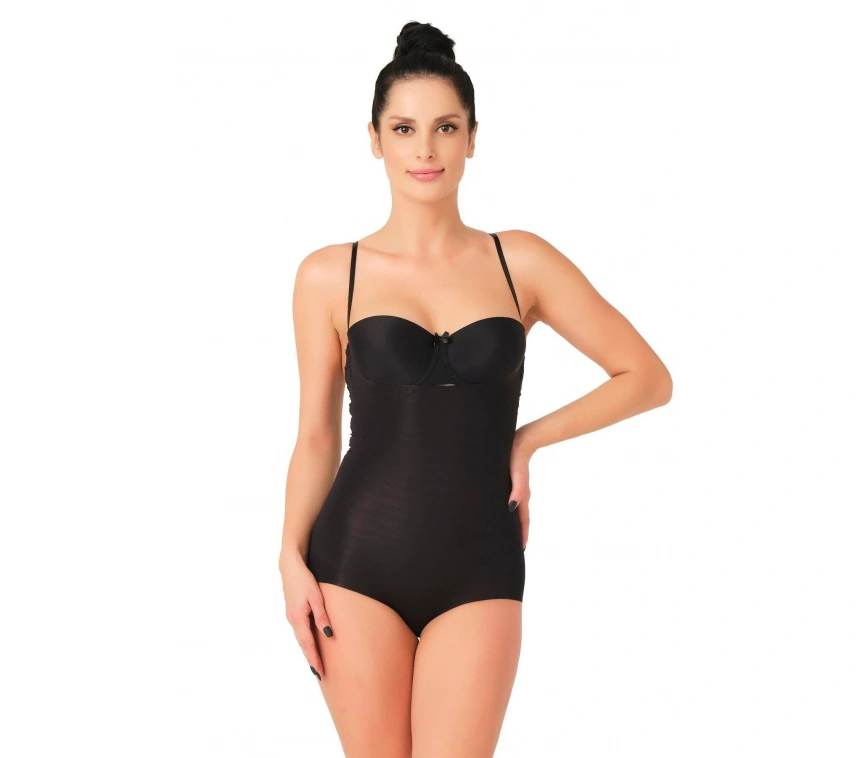 Siyah Mı Emay 2723 Lazer Kesim Göğsü Açık Slip Korse